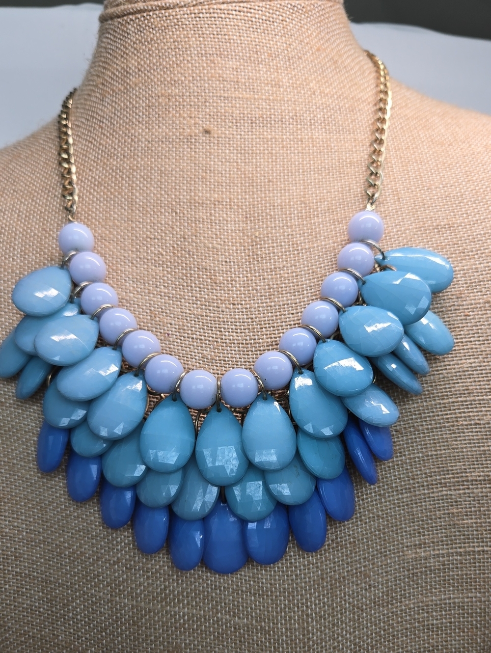 Unbranded Blue Layered Teardrop Statement Necklace